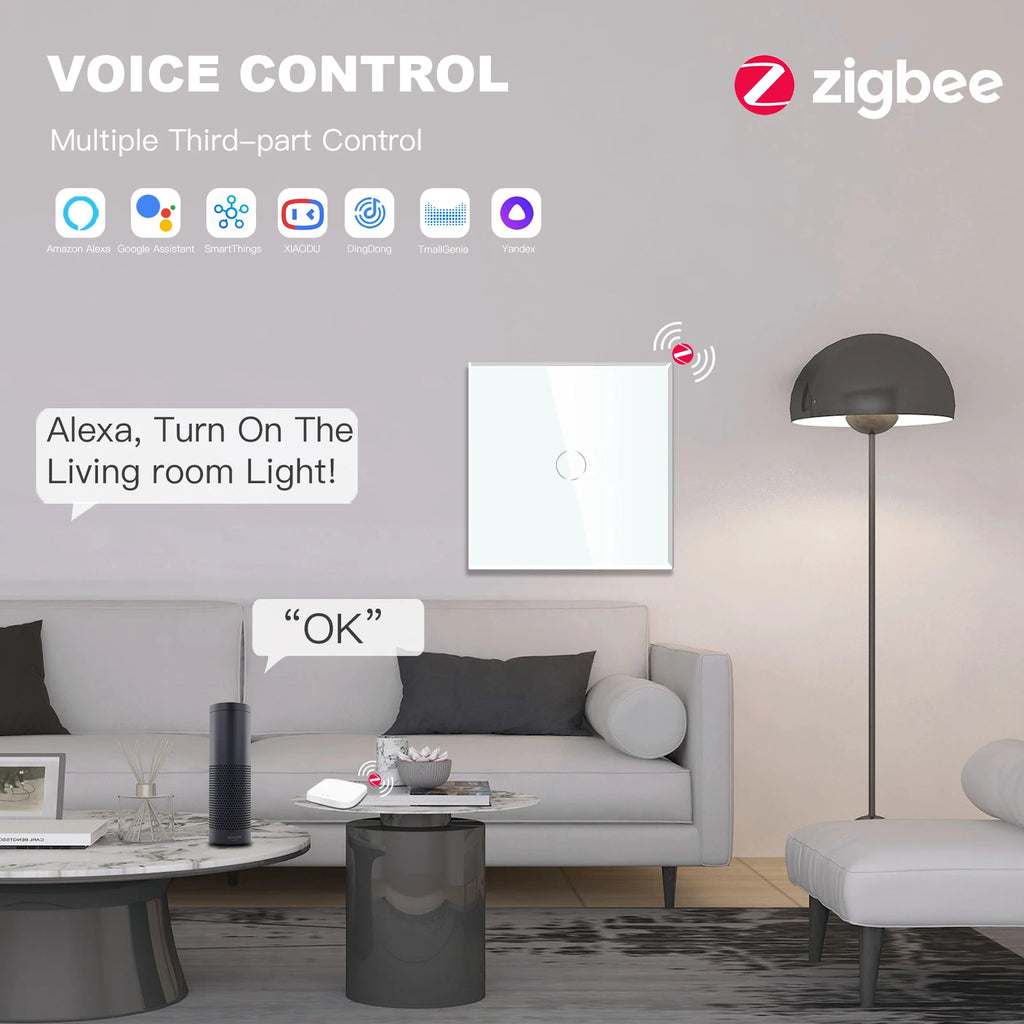 BSEED 1/2/3Gang Smart Zigbee Touch Light Switch 2-Way Control Compatible with Alexa/Google Home No Neutral Wire Touch Switch