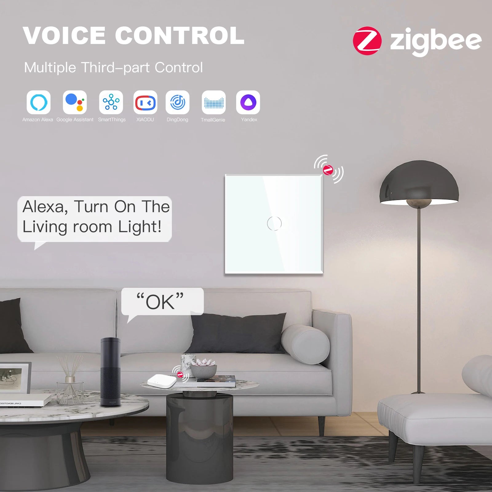 BSEED 1/2/3Gang Smart Zigbee Touch Light Switch 2-Way Control Compatible with Alexa/Google Home No Neutral Wire Touch Switch