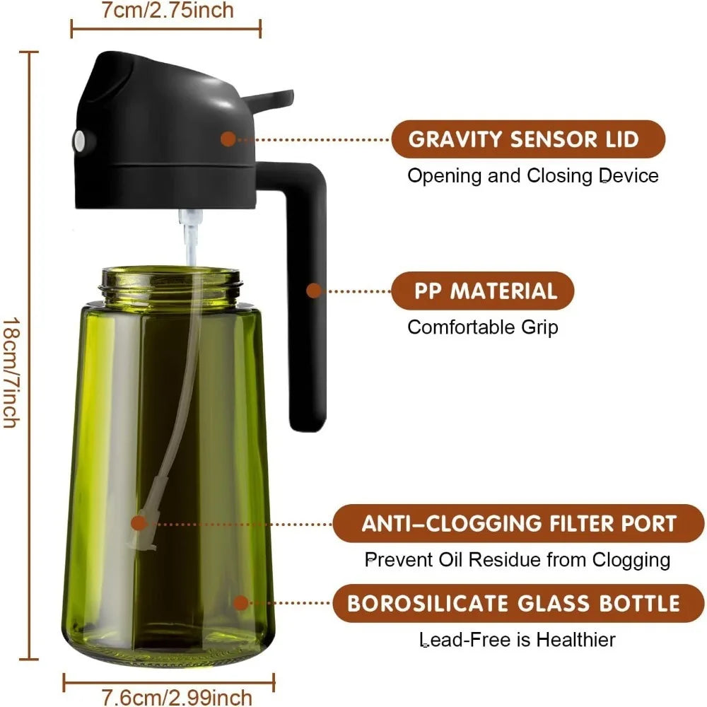 470ML Dark Glass Oil Sprayer Olive Oil Dispenser Bottle Light Blocking Kitchen Cooking Air Fryer BBQ Oil Bottle Seasoning Tools