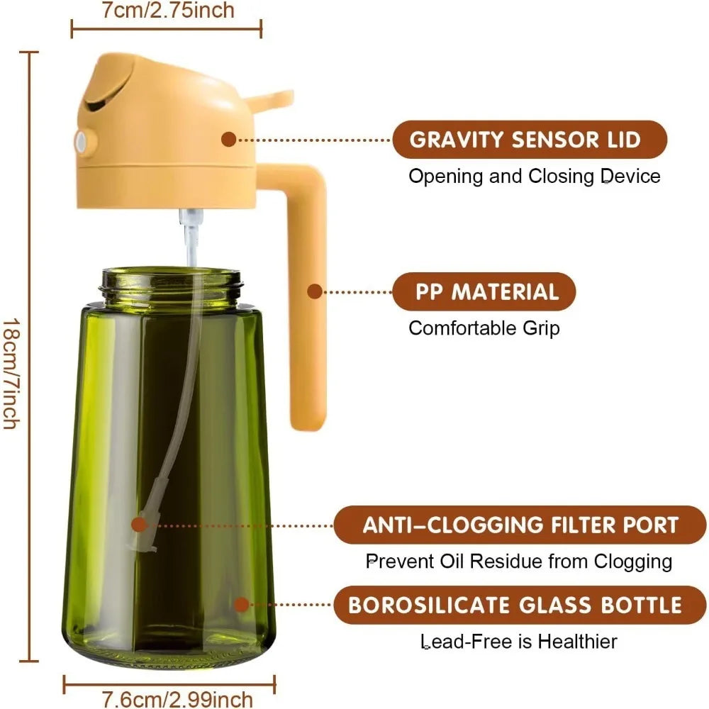 470ML Dark Glass Oil Sprayer Olive Oil Dispenser Bottle Light Blocking Kitchen Cooking Air Fryer BBQ Oil Bottle Seasoning Tools