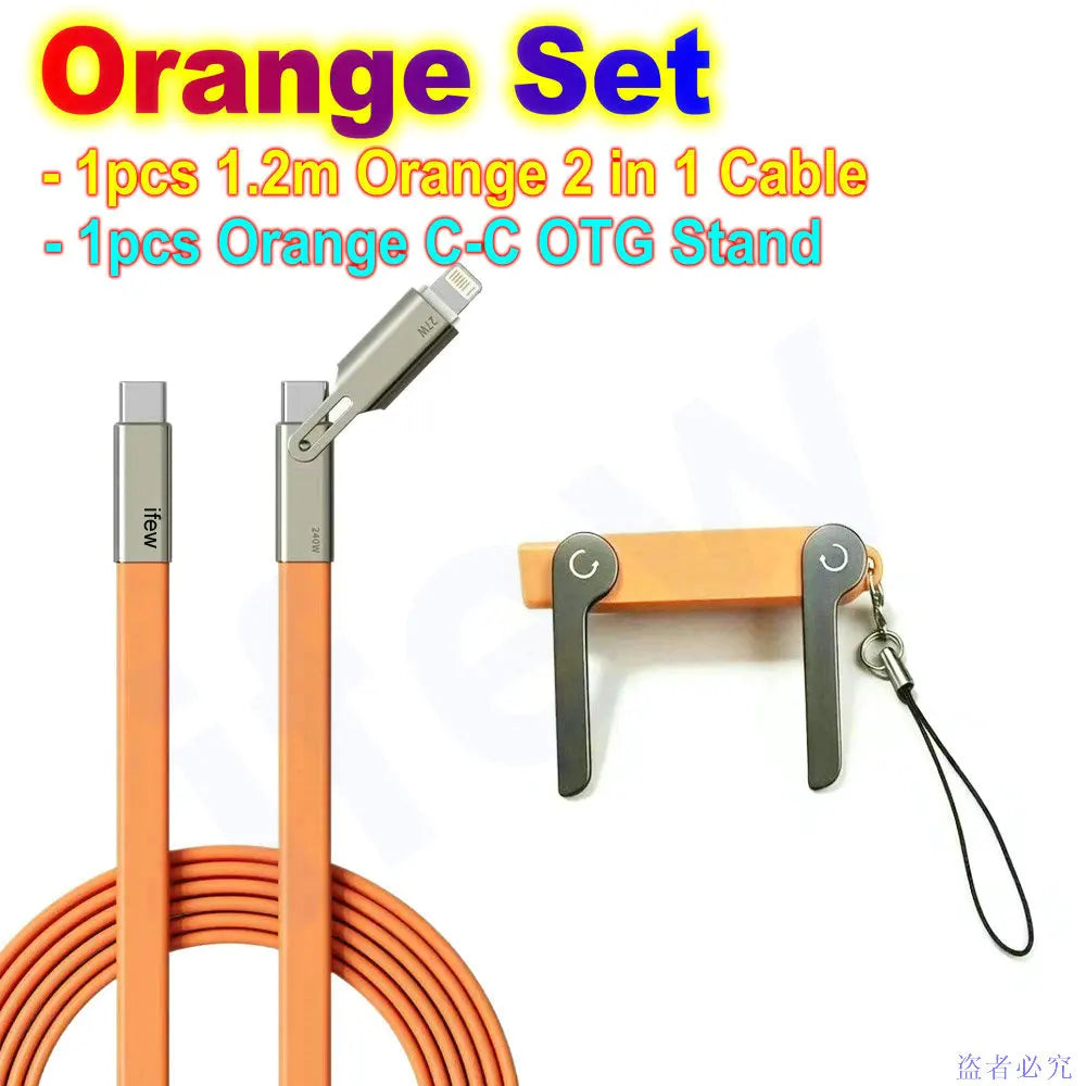 Foldable Charge Cable Usb C Charging Mobile Cable C Flat Charger for iPhone Kickcable Phone Kick Stand Ultra Fast Type C Wire 2M