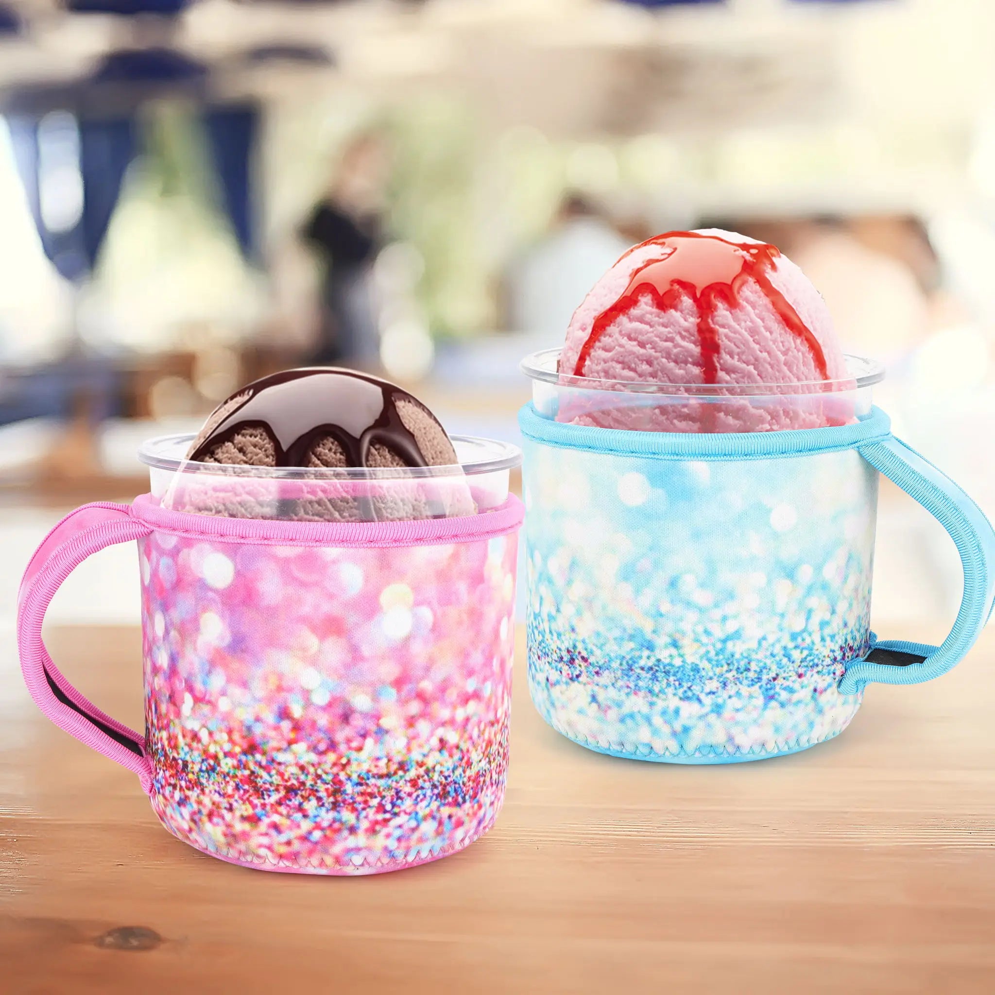 1/4Pcs Reusable Ice Cream Sleeves with Handle, Neoprene Insulated Sleeves for Ninja Creami Pints, Frozen Dessert