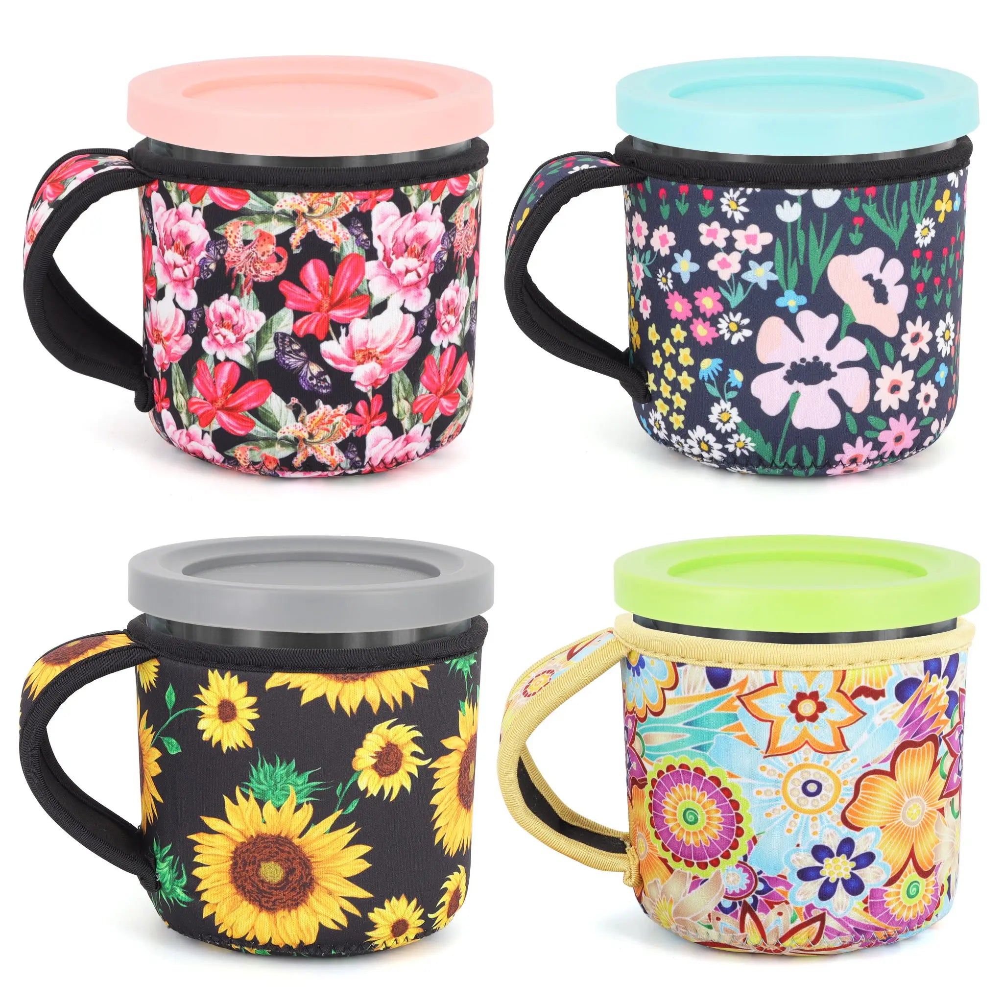 1/4Pcs Reusable Ice Cream Sleeves with Handle, Neoprene Insulated Sleeves for Ninja Creami Pints, Frozen Dessert