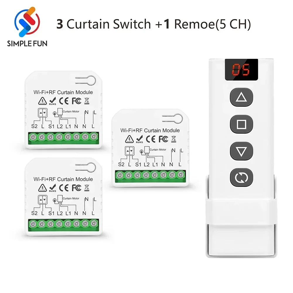 WiFi RF Curtain Smart Switch ,Tuya Smart life Module for Roller Shutter Window Blinds ,5-in-1 Remote,Timer,Google Home Alexa