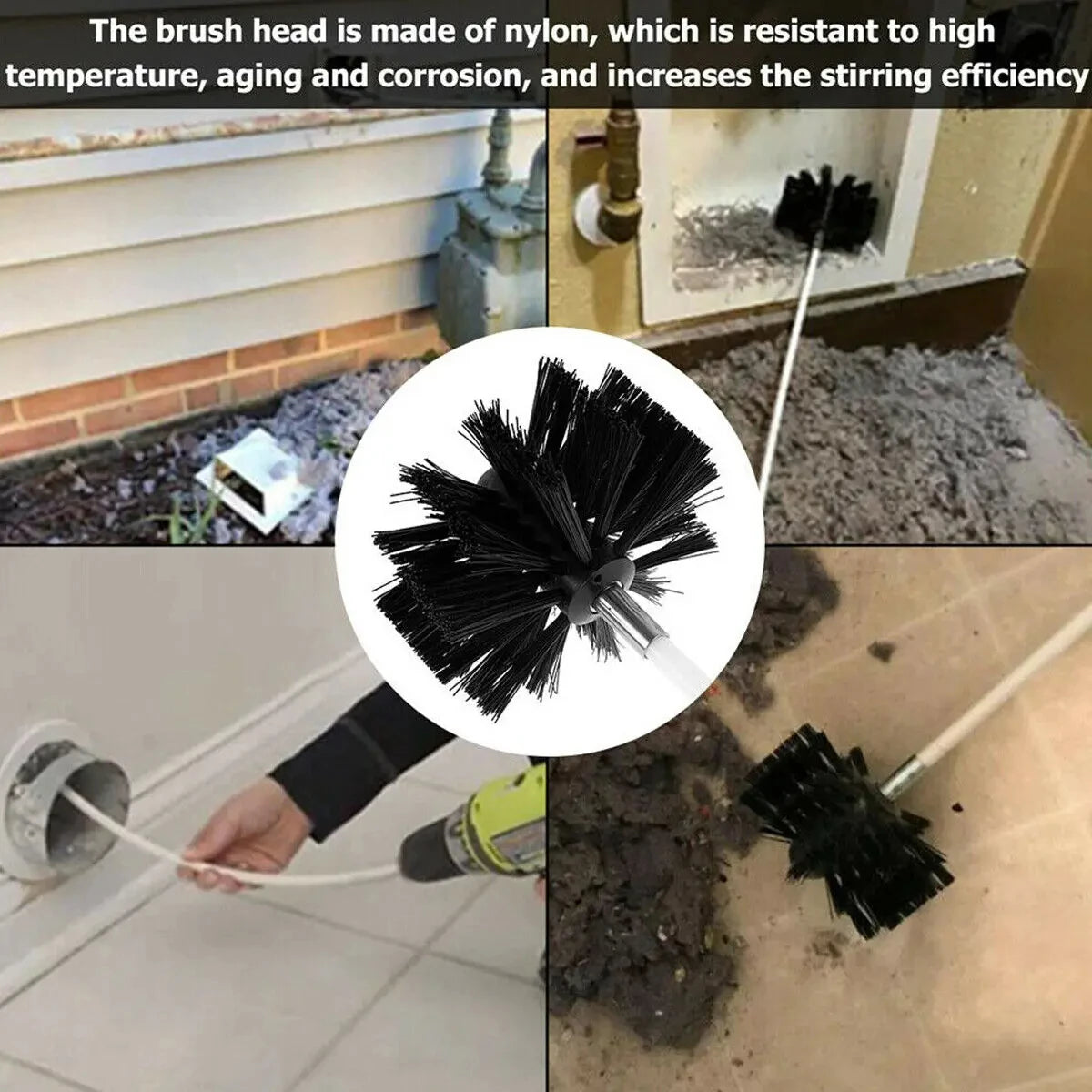 Flexible Chimney Cleaning Brush Extendable Flexible Dryer Vent Cleaner Soft Bristle Effective Air Duct Cleaning Tool