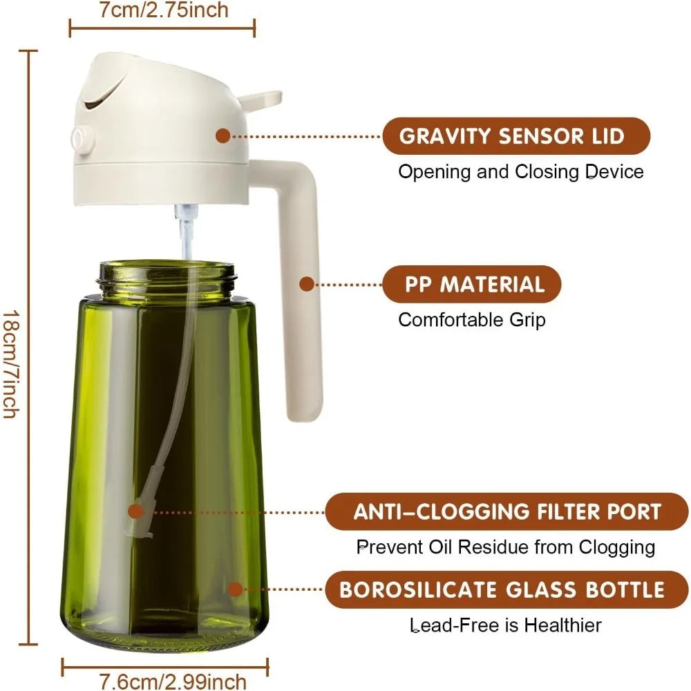 470ML Dark Glass Oil Sprayer Olive Oil Dispenser Bottle Light Blocking Kitchen Cooking Air Fryer BBQ Oil Bottle Seasoning Tools