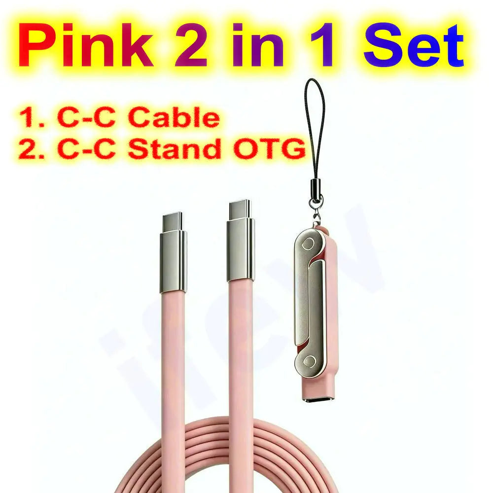 Foldable Charge Cable Usb C Charging Mobile Cable C Flat Charger for iPhone Kickcable Phone Kick Stand Ultra Fast Type C Wire 2M
