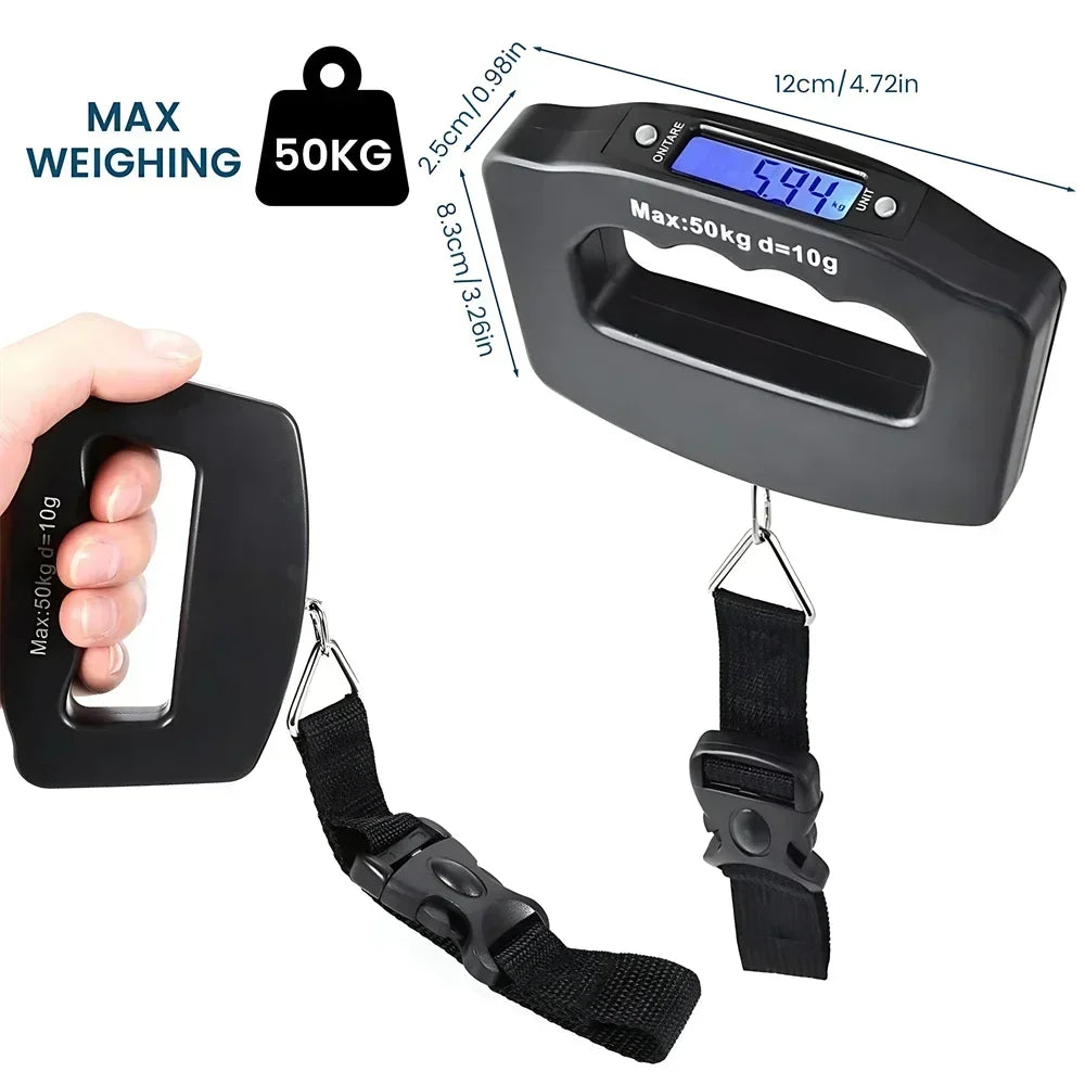 50kg/110lb Portable Scale LCD Digital Luggage Suitcase Scale Handled Travel Baggage Bag Fish Weighting Hook Hanging Scales