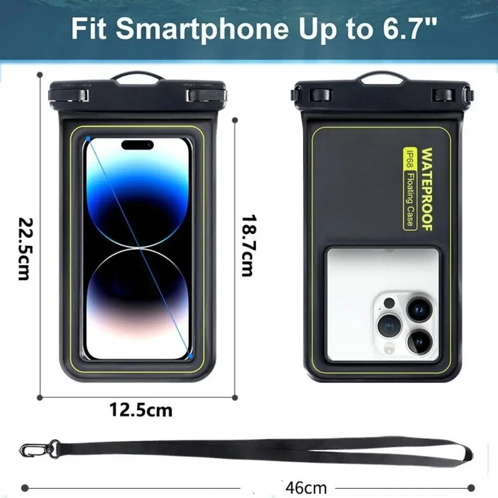 Bubble Float Waterproof Phone Case with Detachable Strap Touch Screen Crossboday Swim Storage Pouch Ultra Thin Universal