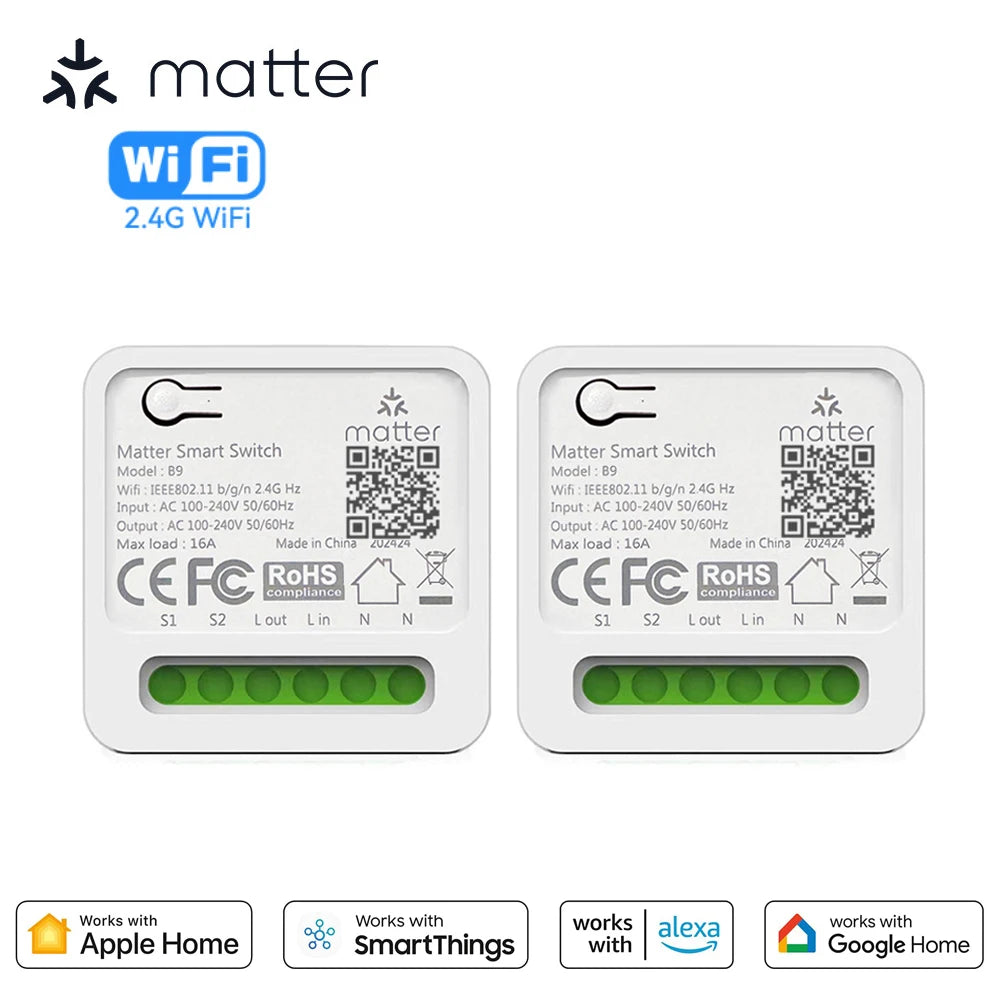 Matter Smart Switch 16A Mini WiFi Relay Module Home Automation DIY Light Switch Works with Homekit Alexa Google Home Smartthings