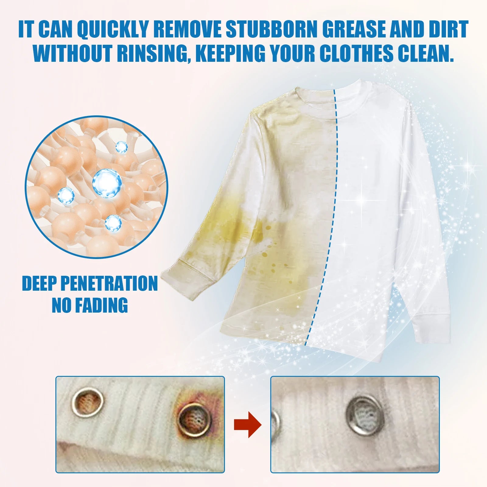 Power Stain Remover 60ml Instant Clothes Cleaner for Grease Yellow Stains Fabric Spot Treatment Portable Dry Cleaning Solution