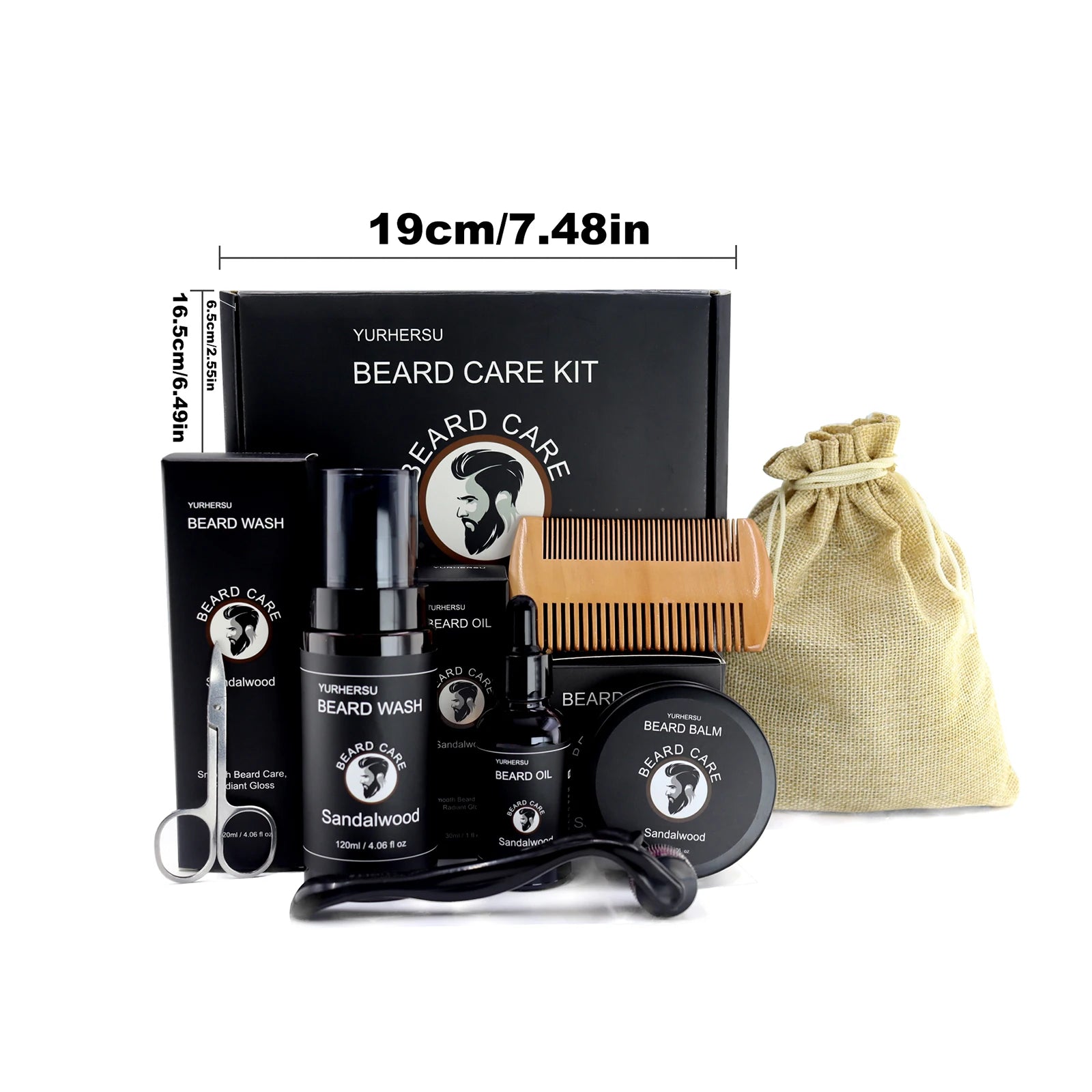 7Pcs Beard Care Kit for Men, Grooming Set Includes Beard Oil, Balm, Comb, Scissors, Brush, Bag - Best Gift