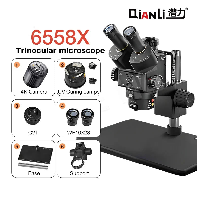 Qianli 6558X Gorilla Industrial Trinocular Microscope 6.5X-58X Zoom Electron Microscope For Mobile Phones PCB Repair tools Set