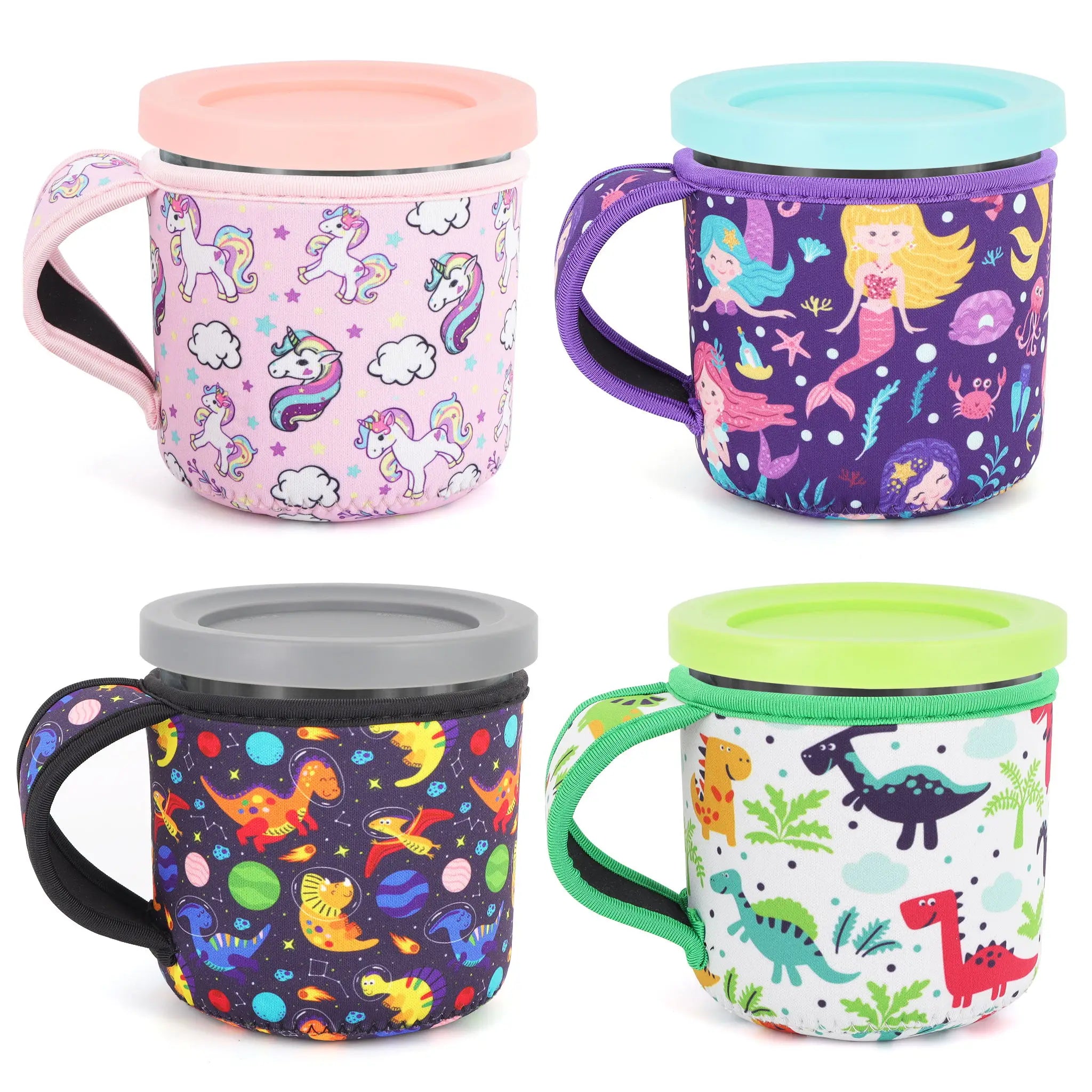 1/4Pcs Reusable Ice Cream Sleeves with Handle, Neoprene Insulated Sleeves for Ninja Creami Pints, Frozen Dessert