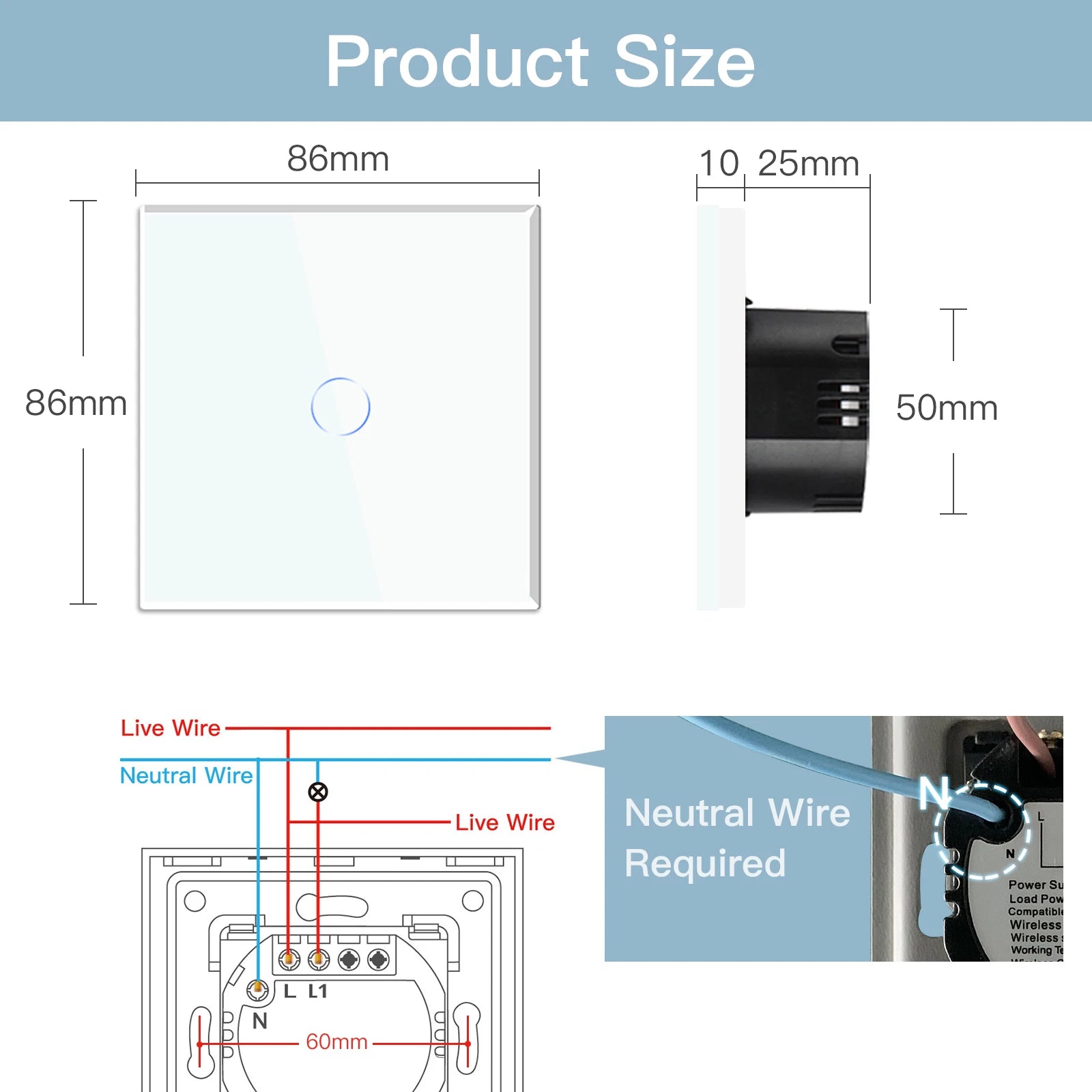 BSEED EU Standard Wifi Wall Switch 1/2/3Gang 1/2/3Way Smart Touch Light Switches Wall Socket Outlets Google Alexa Tuya Control