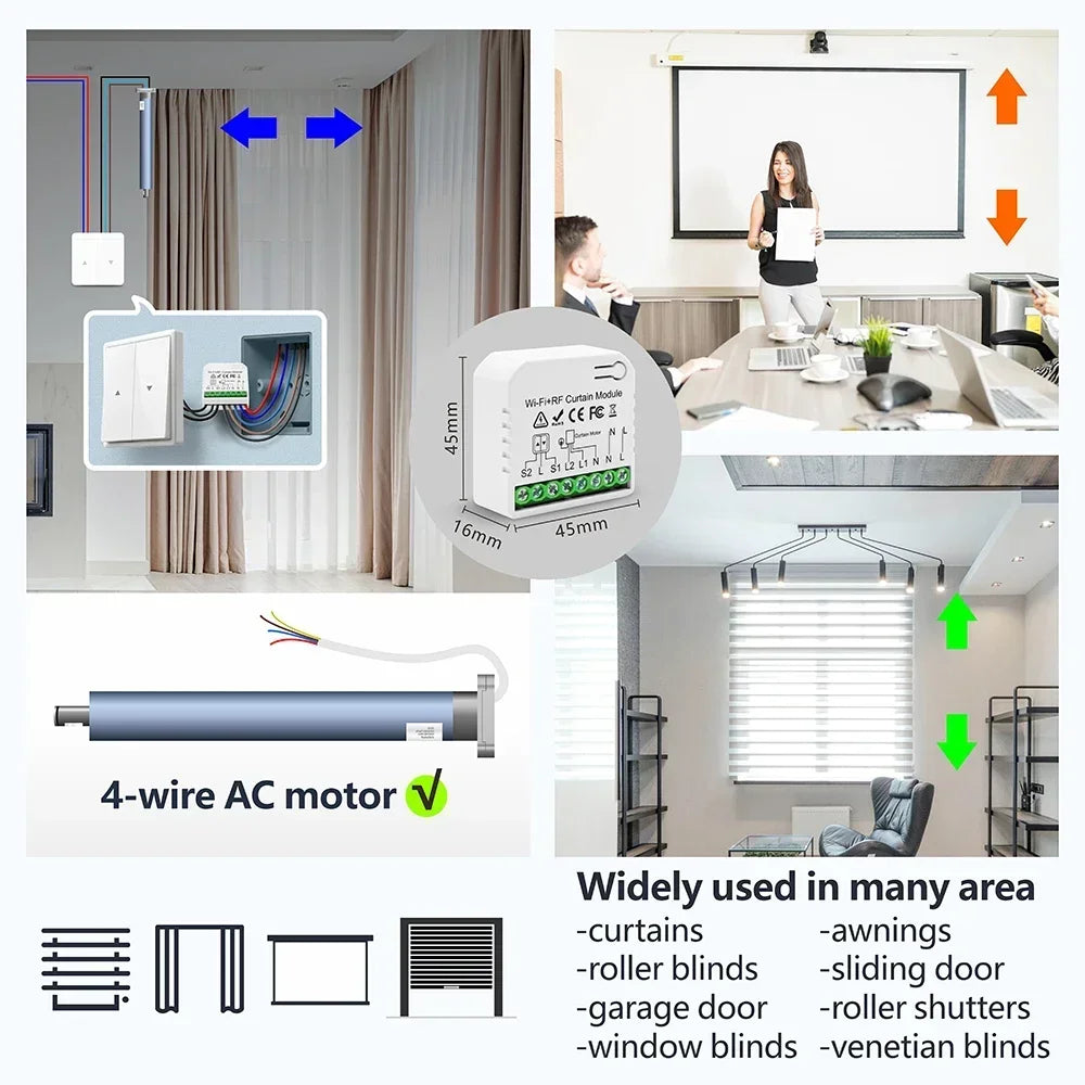 WiFi RF Curtain Smart Switch ,Tuya Smart life Module for Roller Shutter Window Blinds ,5-in-1 Remote,Timer,Google Home Alexa