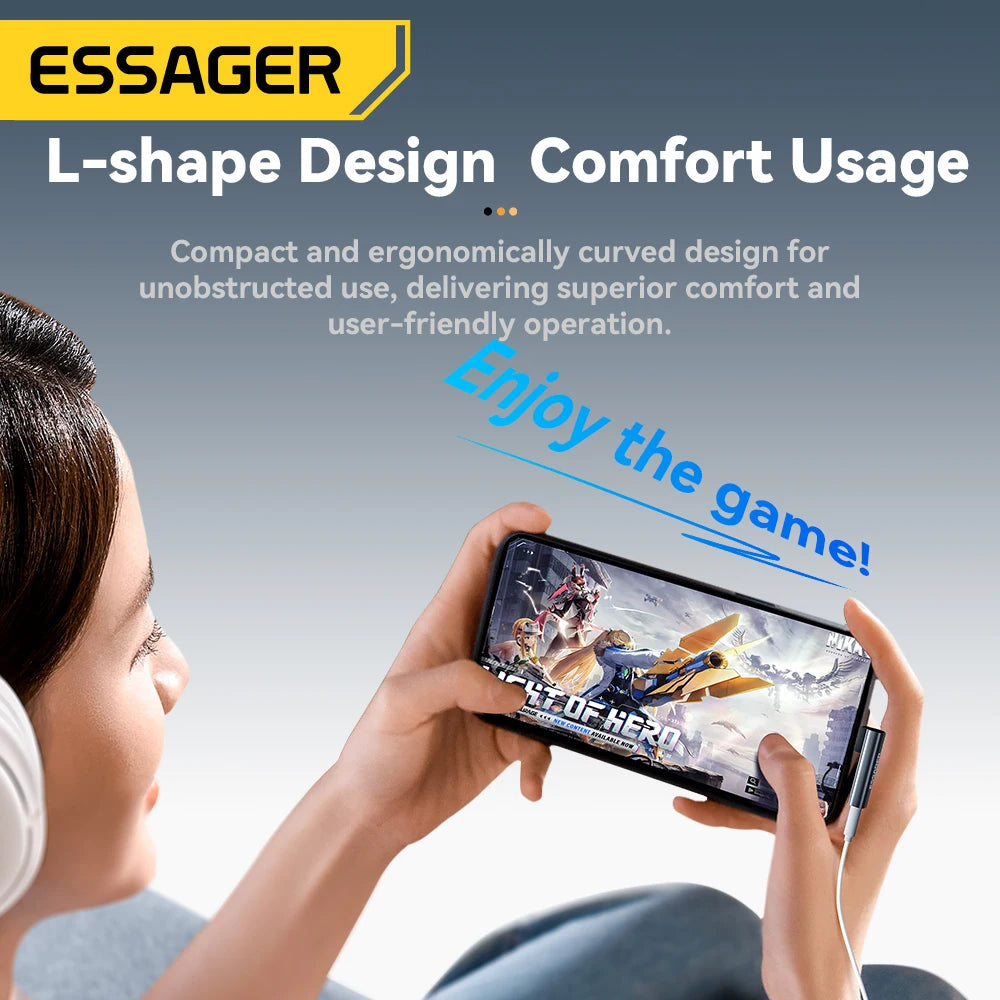 Essager L-shape Type-C to 3.5mm Jack Audio Adapter for iPhone 16 15 Samsung Lightning to 3.5mm Headphone Adapter for iPhone14 13