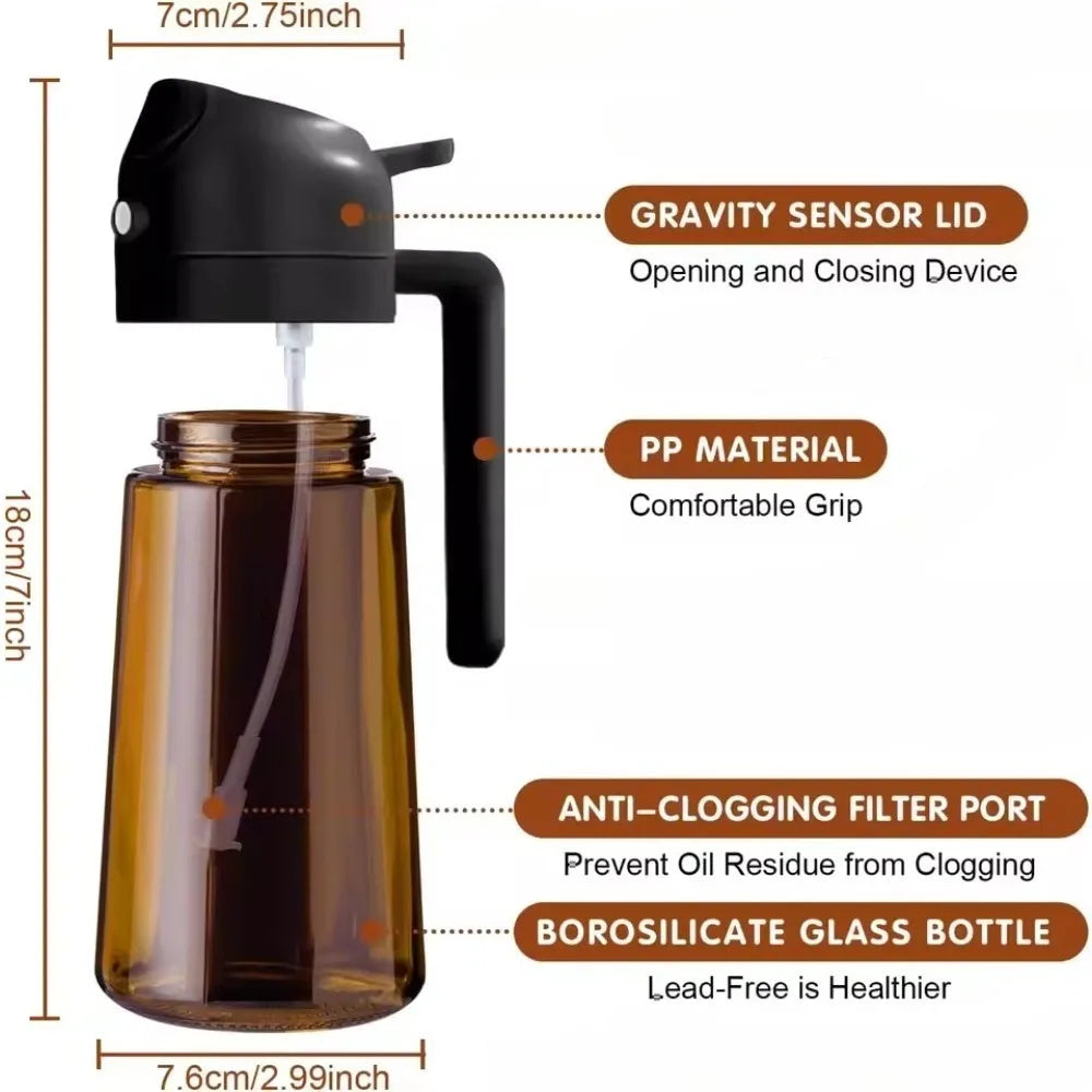 470ML Dark Glass Oil Sprayer Olive Oil Dispenser Bottle Light Blocking Kitchen Cooking Air Fryer BBQ Oil Bottle Seasoning Tools