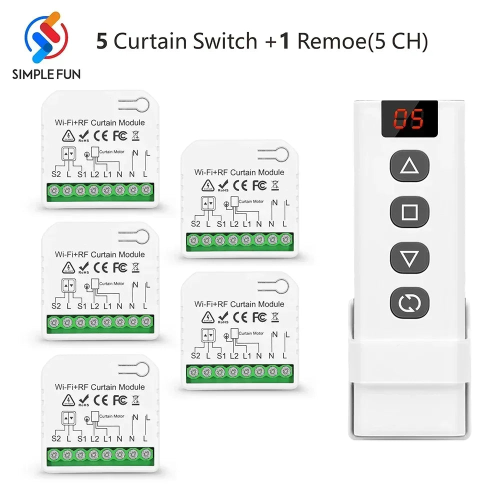 WiFi RF Curtain Smart Switch ,Tuya Smart life Module for Roller Shutter Window Blinds ,5-in-1 Remote,Timer,Google Home Alexa