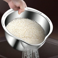 Stainless Steel Rice Washing Bowl with Drain Holes, 2-in-1 Vegetable Fruit Strainer Colander Basket for Kitchen Sink