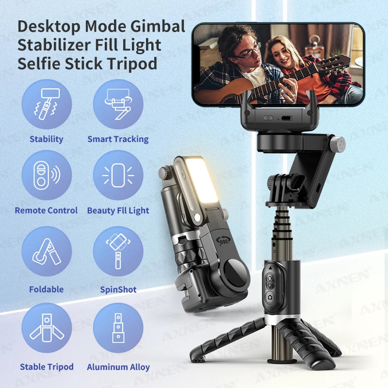 Desktop Gimbal Handheld Stabilizer 360 Rotation for Mobile Phone Shooting, Gimbal Selfie Stick Face Follow Stand Monopod Tripod
