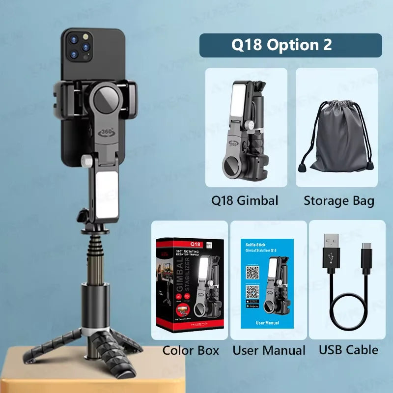 Desktop Gimbal Handheld Stabilizer 360 Rotation for Mobile Phone Shooting, Gimbal Selfie Stick Face Follow Stand Monopod Tripod