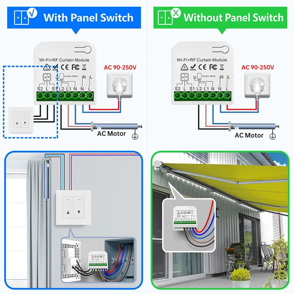 WiFi RF Curtain Smart Switch ,Tuya Smart life Module for Roller Shutter Window Blinds ,5-in-1 Remote,Timer,Google Home Alexa