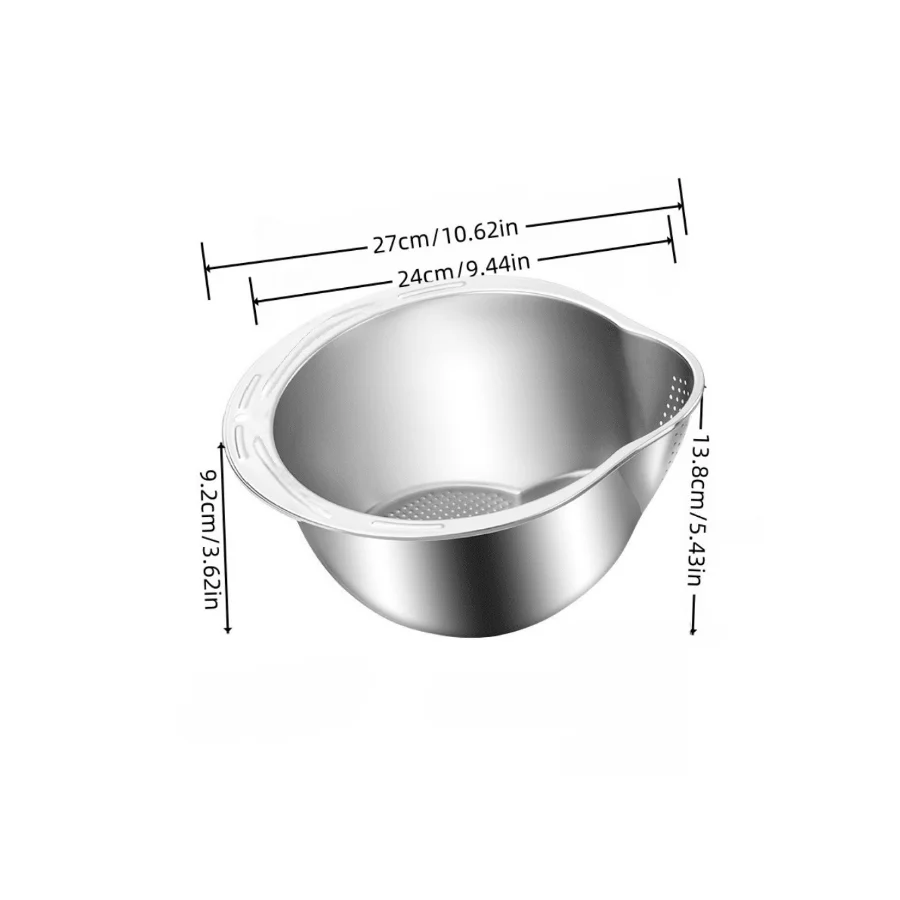 Stainless Steel Rice Washing Bowl with Drain Holes, 2-in-1 Vegetable Fruit Strainer Colander Basket for Kitchen Sink