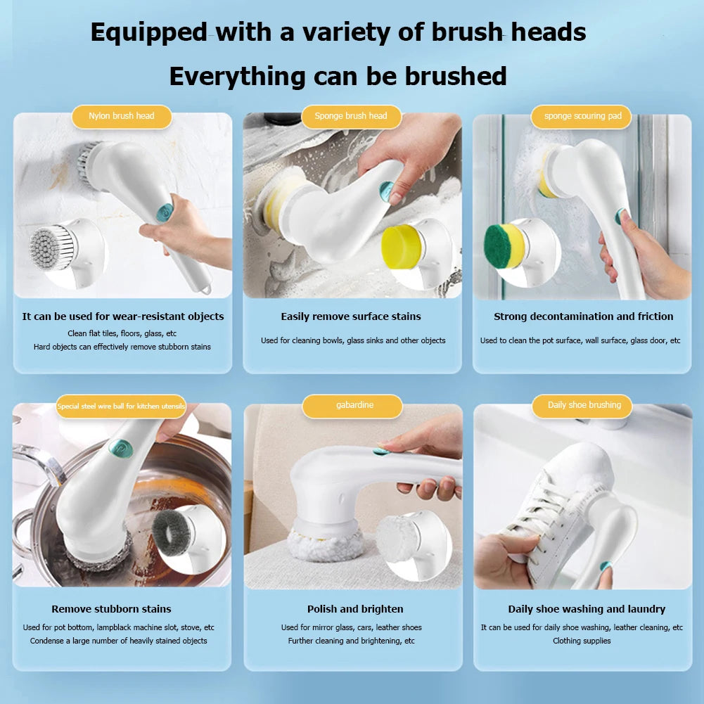5pcs Practical Replace Brush Head Set Convenient Electric Handheld Scrubber Heads Bathtub Kitchen Sink Cleaning Tool Accessories