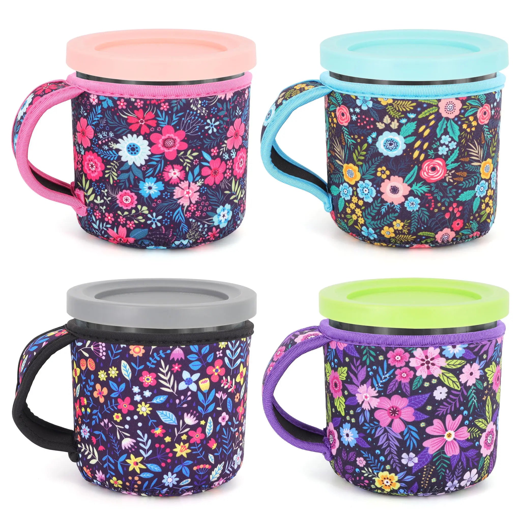 1/4Pcs Reusable Ice Cream Sleeves with Handle, Neoprene Insulated Sleeves for Ninja Creami Pints, Frozen Dessert
