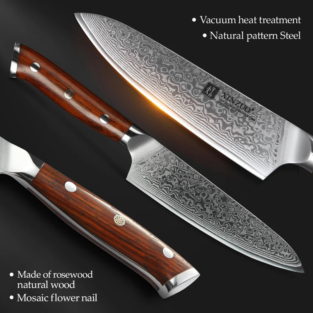 XINZUO 1-3PCS Kitchen Knife Set 67 Layers Damascus Steel High Carbon Chef Santoku Utility Knives Rosewood Handle Cooking Tools