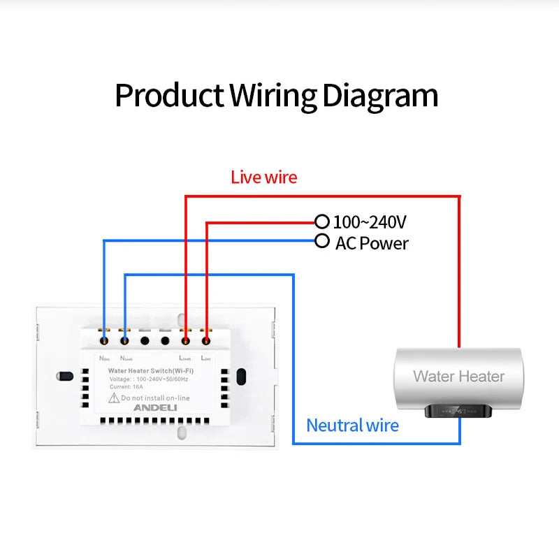 ANDELI Tuya EU US  Israe WiFi Smart Water Heater Boiler Switch 4400W Air Conditioner Switch Works With Alexa Alice Google Home