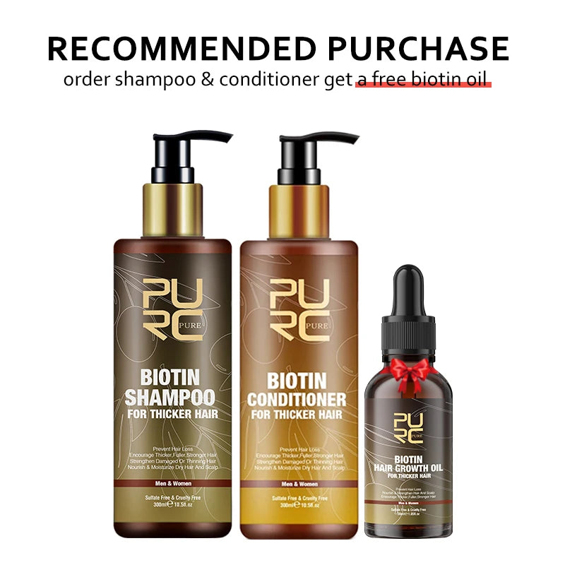 PURC Biotin Hair Growth Oil Shampoo Conditioner Sets Keratin Smoothing Hair Loss Treatment for Men Women Hair Care Products