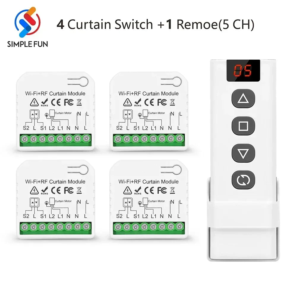 WiFi RF Curtain Smart Switch ,Tuya Smart life Module for Roller Shutter Window Blinds ,5-in-1 Remote,Timer,Google Home Alexa