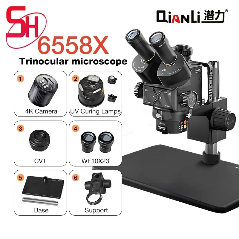 Qianli 6558X Gorilla Industrial Trinocular Microscope 6.5X-58X Zoom Electron Microscope For Mobile Phones PCB Repair tools Set