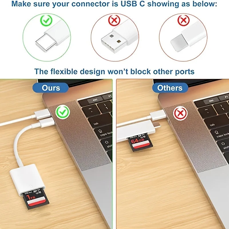 USB C Memory Card Reader Type C to SD TF Adapter for iPhone15 Huawei Xiaomi SD TF Card Reader Data Converter For Camera Card