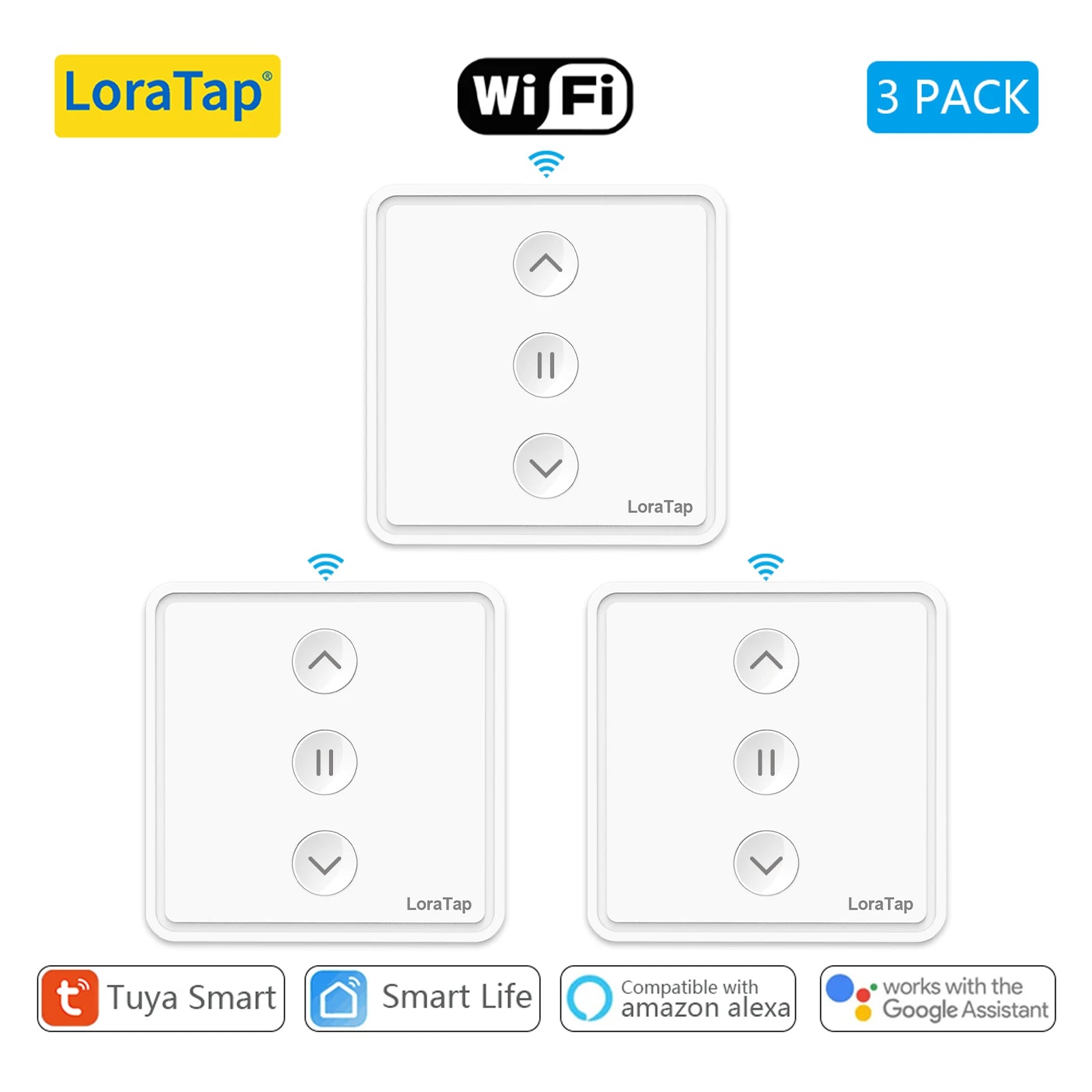 LoraTap Tuya Smart Life Push Button 80*80 Curtain Switch Electric Motor Engine Connected Voice Control Alexa Google Assistant