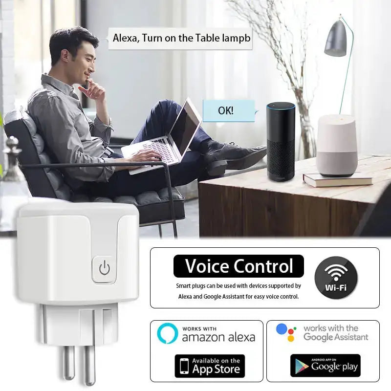 Tuya Smart Socket EU16A/20A Wifi Smart Plug With Power Monitoring Smart Life APP Remote Control Support Google Assistant Alexa