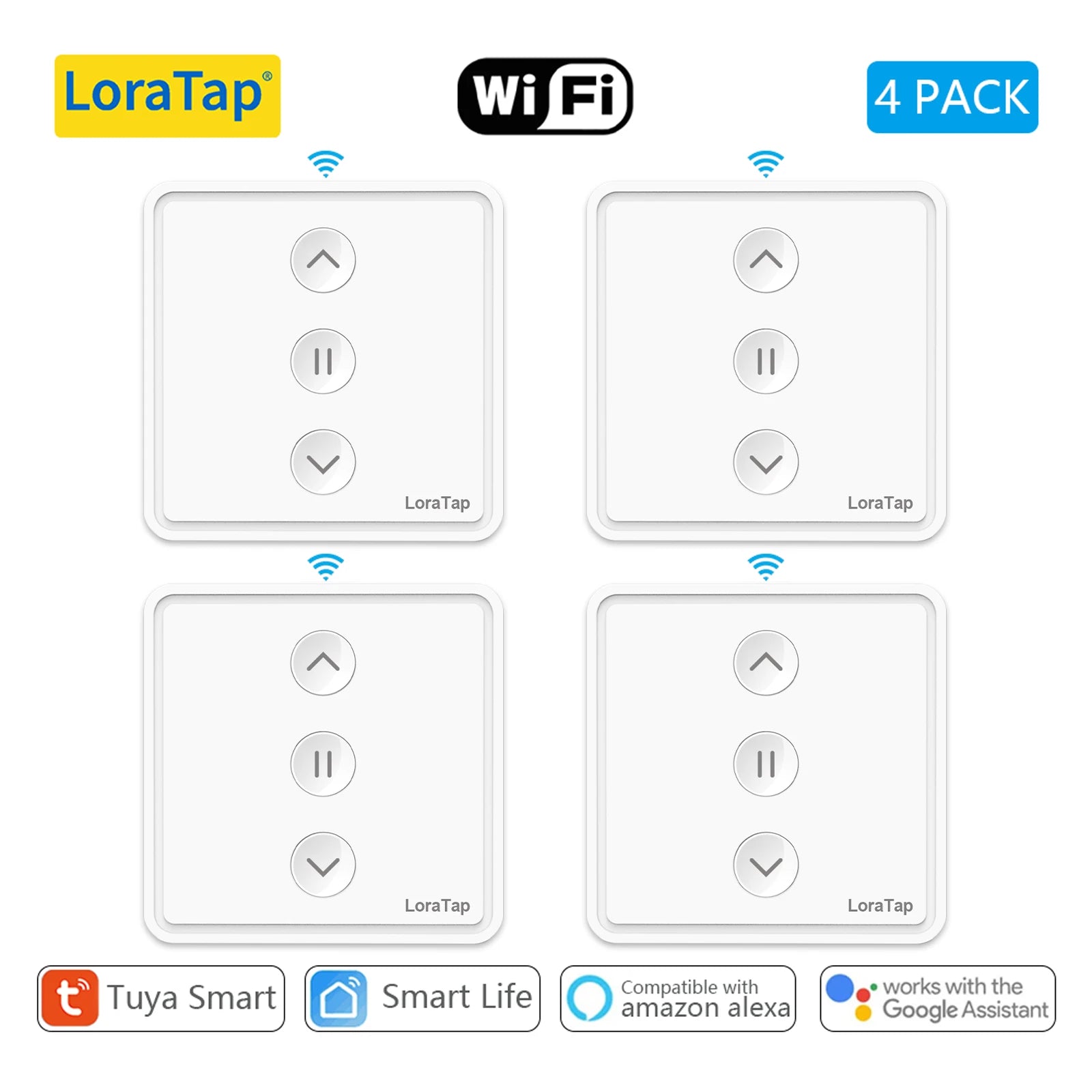 LoraTap Tuya Smart Life Push Button 80*80 Curtain Switch Electric Motor Engine Connected Voice Control Alexa Google Assistant