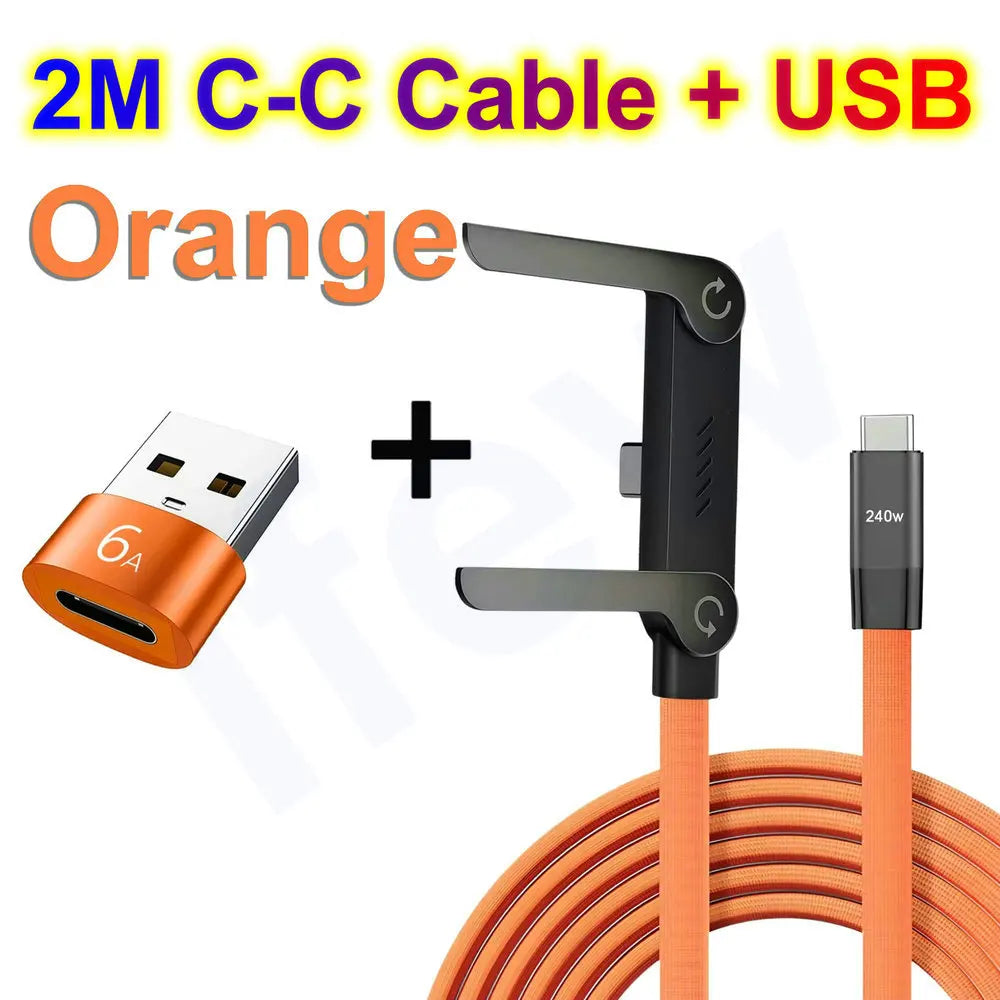 Foldable Charge Cable Usb C Charging Mobile Cable C Flat Charger for iPhone Kickcable Phone Kick Stand Ultra Fast Type C Wire 2M