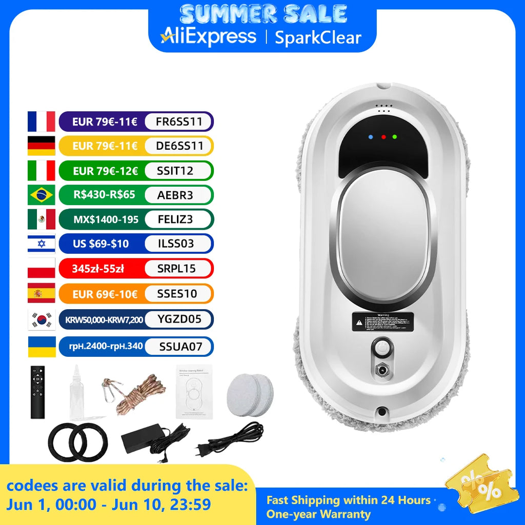 Electric Window Cleaning Robot 5600Pa Automatic & Remot Control Limpiacristales Vacuum Glass Washing Robot for Home Appliances