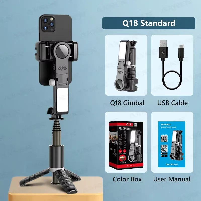 Desktop Gimbal Handheld Stabilizer 360 Rotation for Mobile Phone Shooting, Gimbal Selfie Stick Face Follow Stand Monopod Tripod