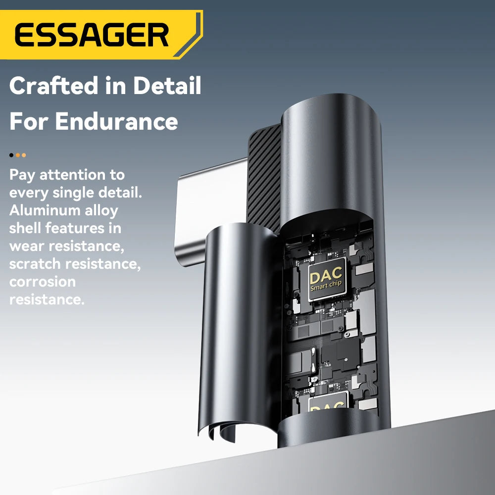 Essager L-shape Type-C to 3.5mm Jack Audio Adapter for iPhone 16 15 Samsung Lightning to 3.5mm Headphone Adapter for iPhone14 13