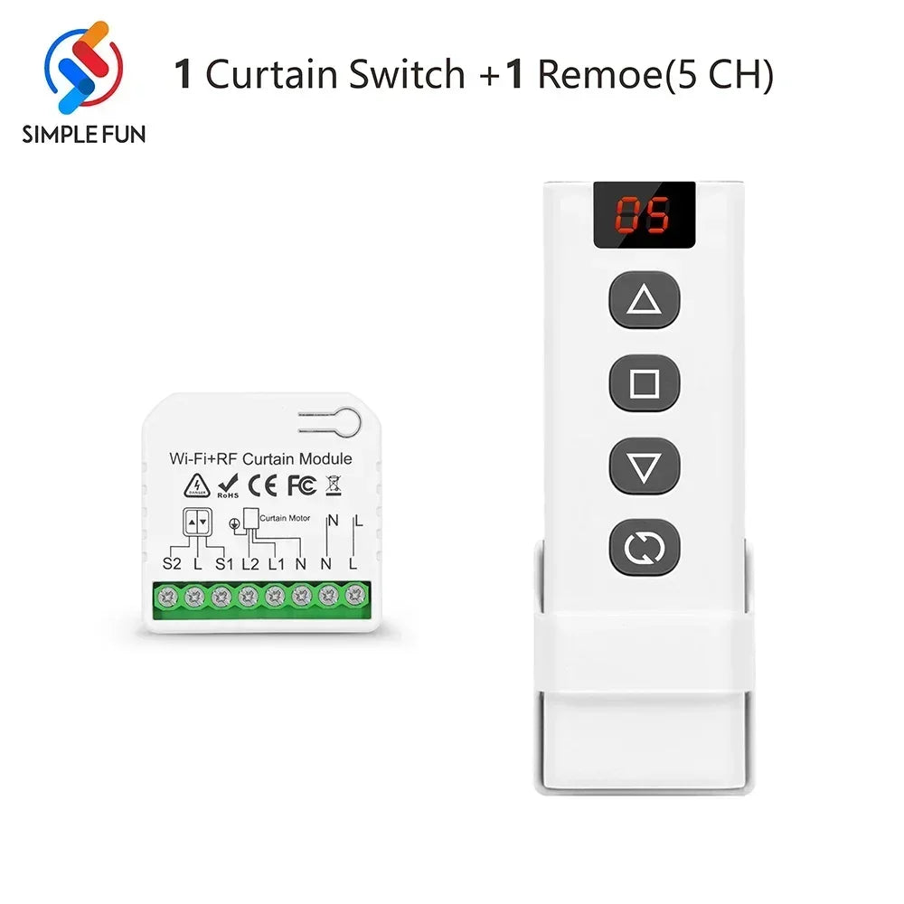 WiFi RF Curtain Smart Switch ,Tuya Smart life Module for Roller Shutter Window Blinds ,5-in-1 Remote,Timer,Google Home Alexa