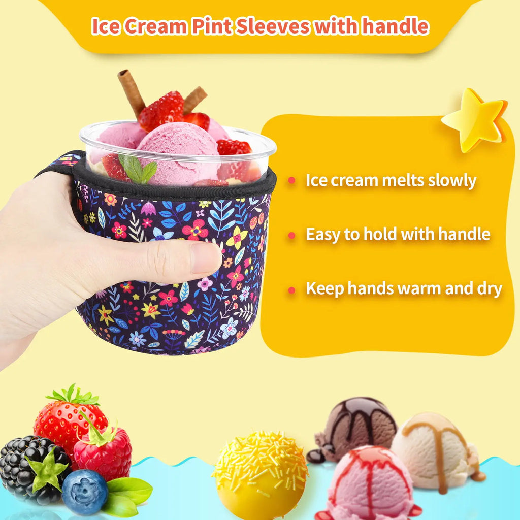 1/4Pcs Reusable Ice Cream Sleeves with Handle, Neoprene Insulated Sleeves for Ninja Creami Pints, Frozen Dessert
