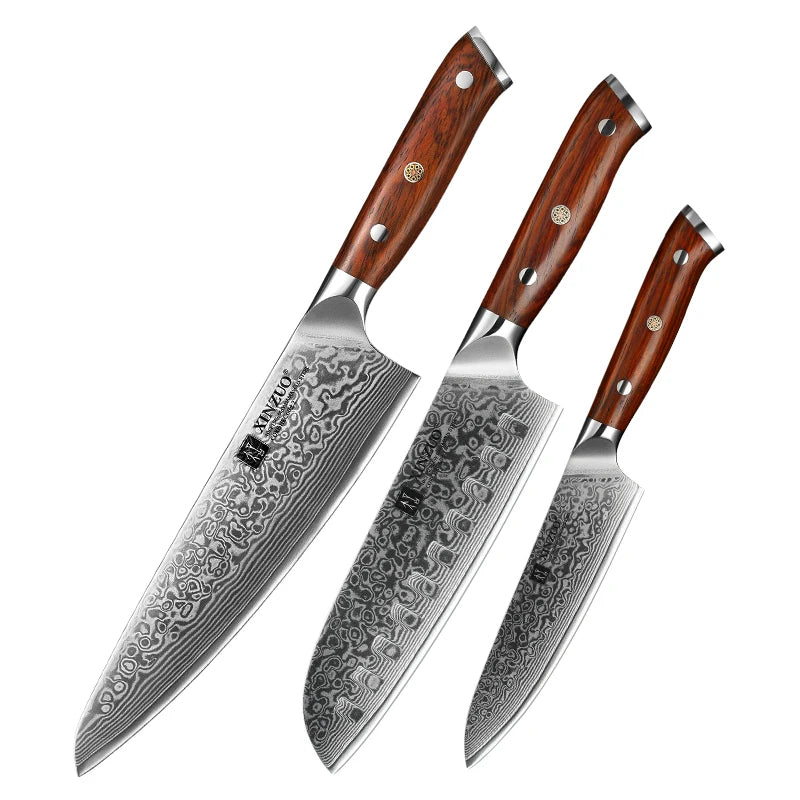 XINZUO 1-3PCS Kitchen Knife Set 67 Layers Damascus Steel High Carbon Chef Santoku Utility Knives Rosewood Handle Cooking Tools
