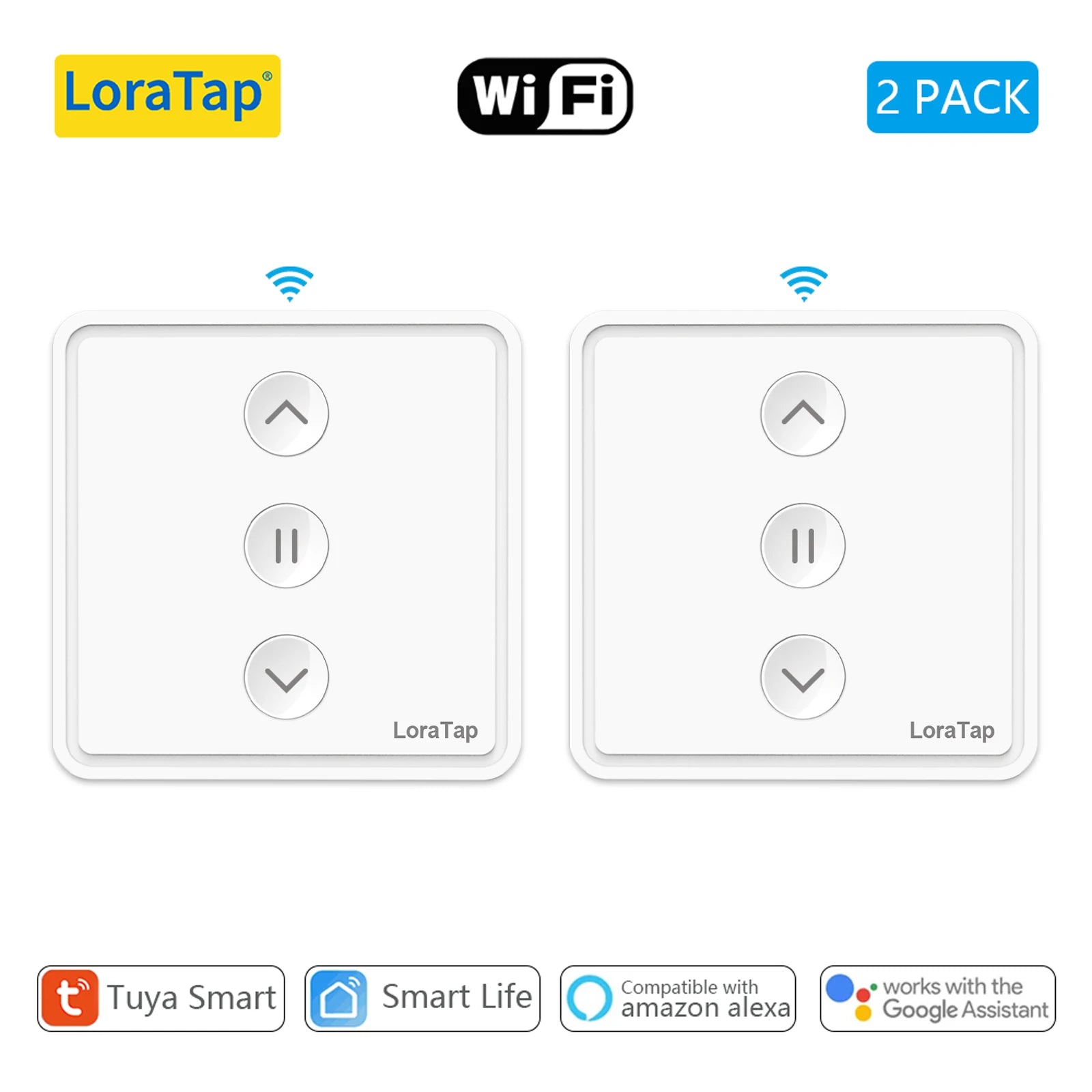 LoraTap Tuya Smart Life Push Button 80*80 Curtain Switch Electric Motor Engine Connected Voice Control Alexa Google Assistant