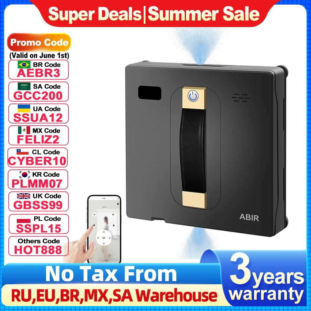 Robot Window cleaner ABIR WD8,Dual Water Spray,Smart Memory,High Vacuum Suction, Laser Sensor, Home Wall Glass Cleaning Robot