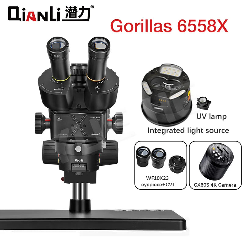 Qianli 6558X Gorilla Industrial Trinocular Microscope 6.5X-58X Zoom Electron Microscope For Mobile Phones PCB Repair tools Set