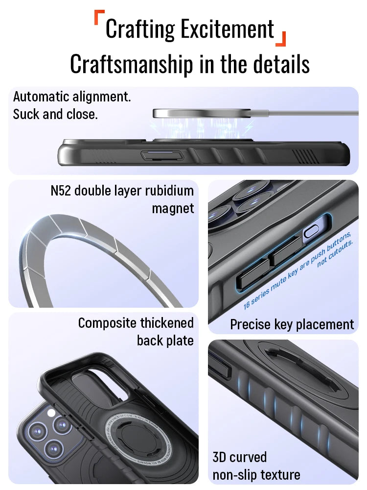 Magnetic Shockproof Case for iPhone 17 16 15 14 Pro Max with Lock-in System Design for Quad-style Bike/Motorcycle Mount/Holder